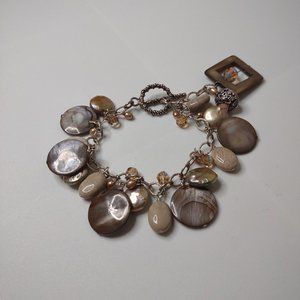 Awesome Earth Tone Shell Stone And Glass Bead Bracelet